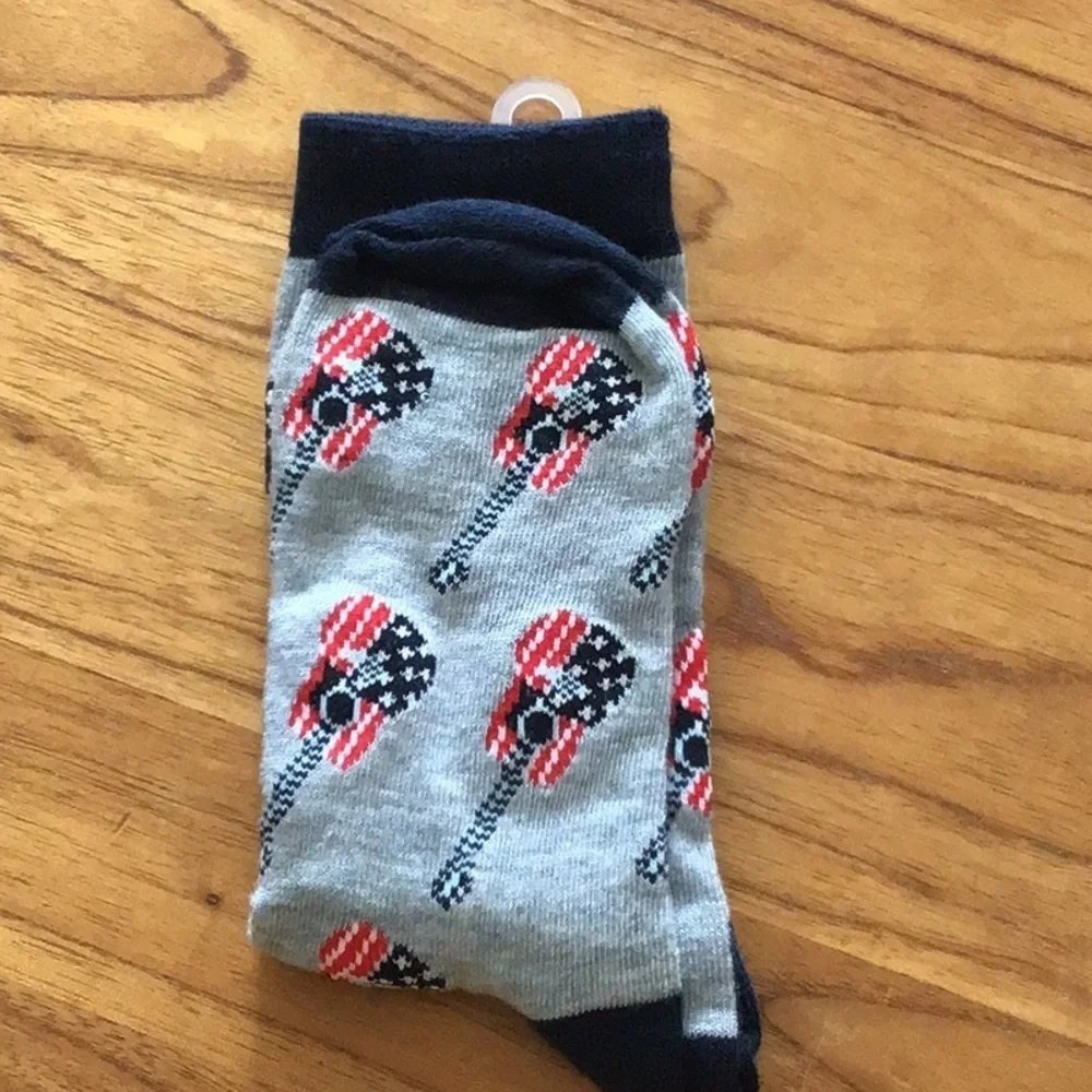 Patriotic Stars and Stripes Guitars Crew Socks - NWT